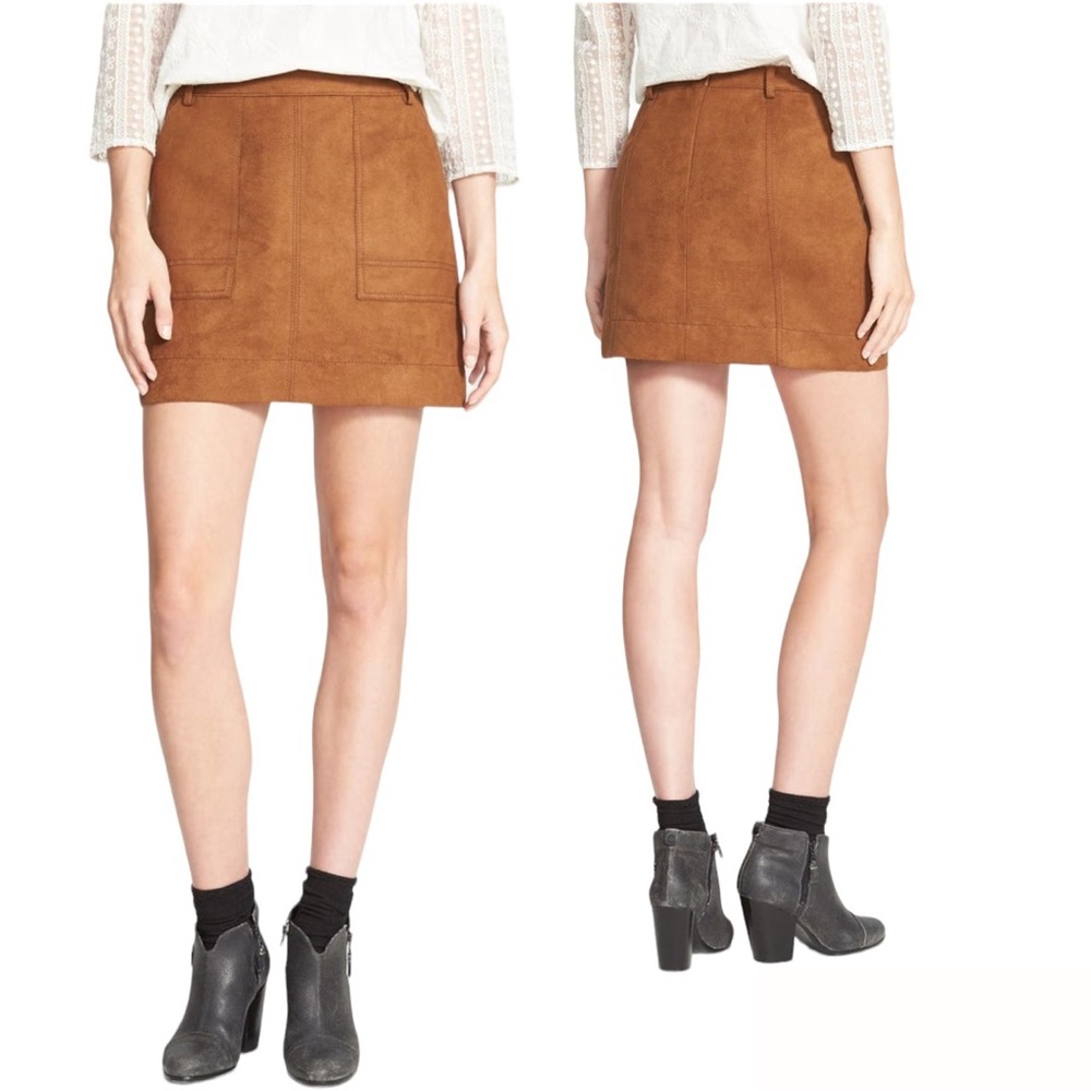 Hinge Faux Suede A Line Miniskirt in Brown Toffee Size XS NWT